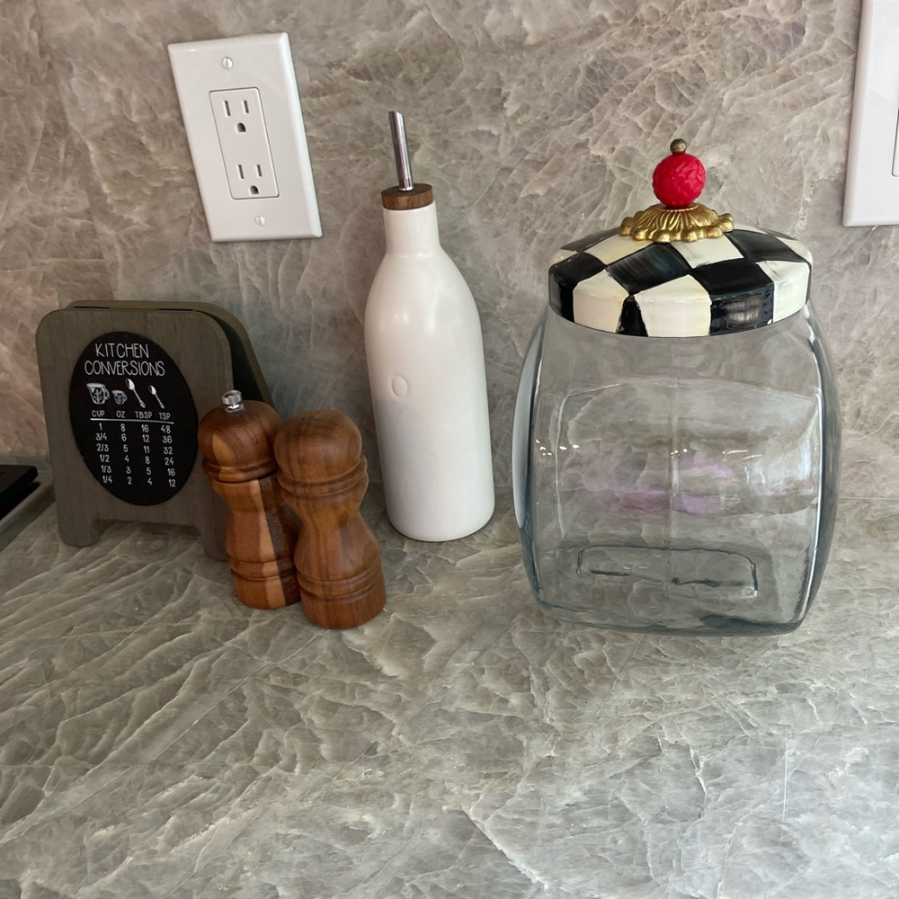 Mackenzie Childs Checkered Glass Jar with Decorative Lid - Picture 5 of 5